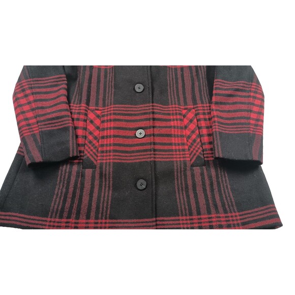 J Jill Buffalo Plaid Peacoat Wool Size Small Black & Red Winter Jacket Holiday - Picture 6 of 14